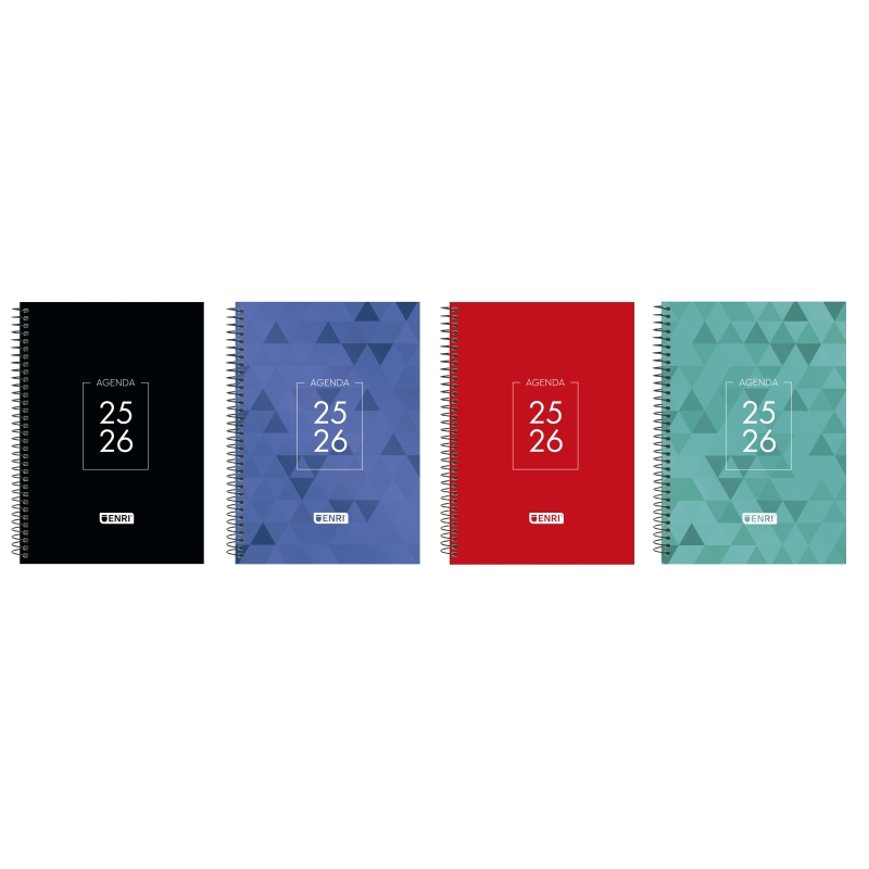LOT de 4 Agenda scolaire Enri Dentity 25/26, spirale, semainier - Format 4º - Couverture extra rigide - Coins microperforés - Es