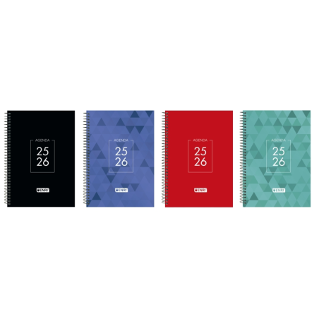 LOT de 4 Agenda scolaire Enri Dentity 25/26, spirale, semainier - Format 4º - Couverture extra rigide - Coins microperforés - Es