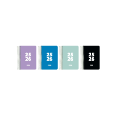LOT de 5 Agenda scolaire Enri Teens 25/26 jours, page spirale - Format 8 - Couverture plastique - Coins micro-perforés - Espace