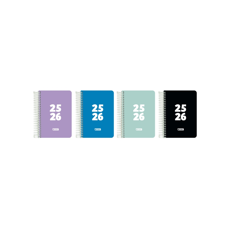 LOT de 5 Agenda scolaire Enri Teens 25/26 jours, page spirale - Format 8 - Couverture plastique - Coins micro-perforés - Espace