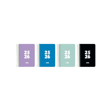 LOT de 5 Agenda scolaire Enri Teens 25/26 jours, page spirale - Format 8 - Couverture plastique - Coins micro-perforés - Espace