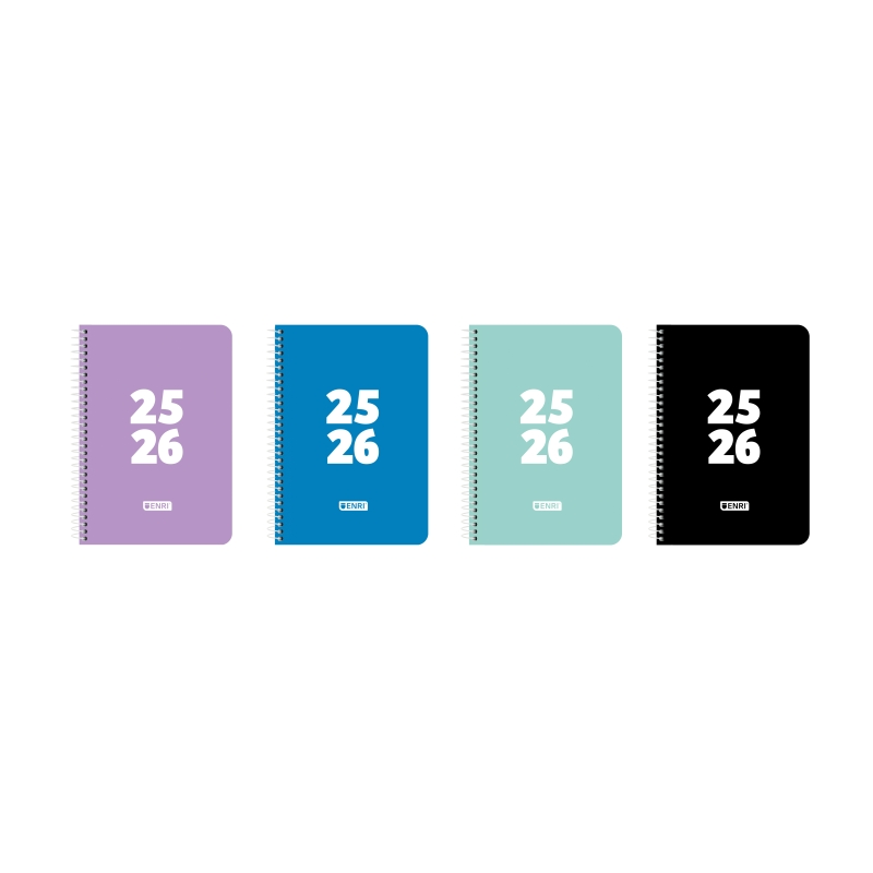 LOT de 4 Agenda scolaire Enri Teens 25/26, semainier à spirales - Format 4º - Couverture plastique - Coins microperforés - Espac