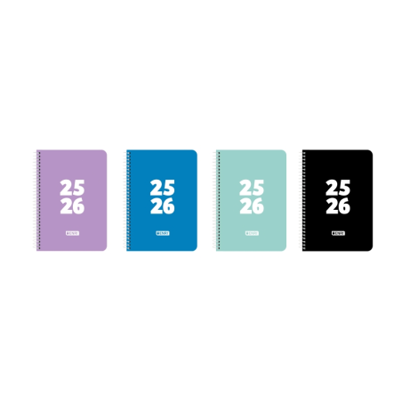 LOT de 4 Agenda scolaire Enri Teens 25/26, semainier à spirales - Format 4º - Couverture plastique - Coins microperforés - Espac