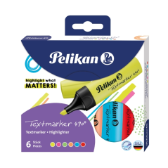 Pelikan Textmarker 490, lot de 6 marqueurs fluorescents à base d'eau, pointe biseautée, 3 épaisseurs de trait, couleurs assortie