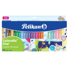 Lot de 24 feutres colorés Pelikan Colorella Star - Pointe fine - Lavables - Non toxiques - Couleurs fluorescentes et pastel asso