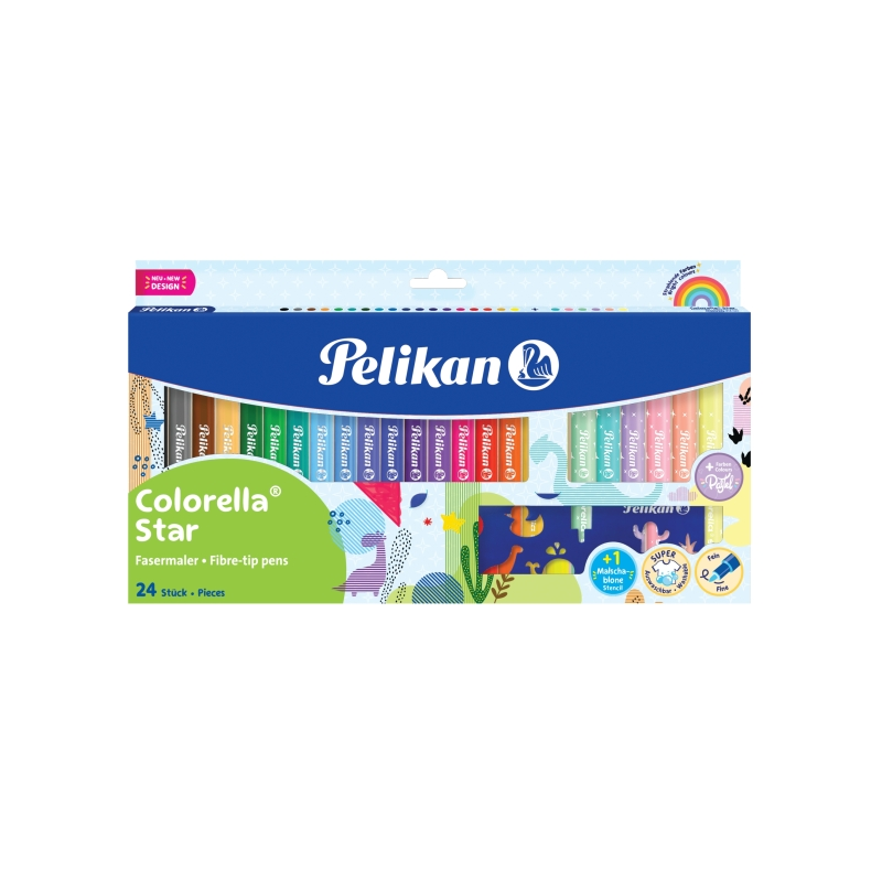 Lot de 24 feutres colorés Pelikan Colorella Star - Pointe fine - Lavables - Non toxiques - Couleurs fluorescentes et pastel asso