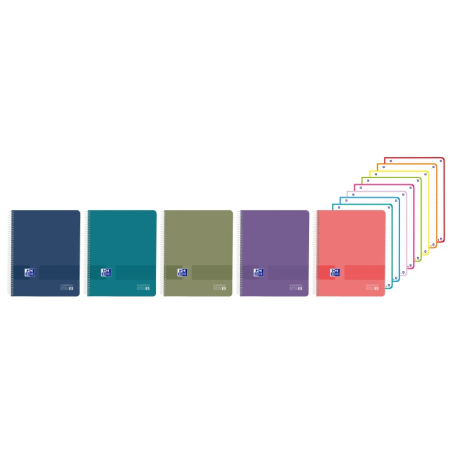 LOT de 5 Cahier à spirale Oxford Live and Go - Format A4+ - 160 feuilles - Lignes simples - Couverture en polypropylène - Couleu