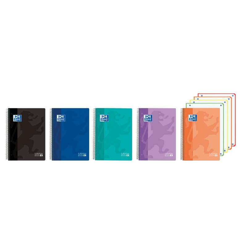 LOT de 5 Cahier Oxford Europeanbook 4 A5+, quadrillé, 5 x 5 mm, 120 feuilles, 90 g/m² - Couverture ultra-résistante - 4 bandes d