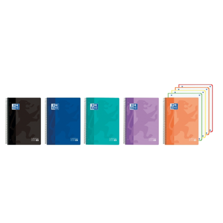 LOT de 5 Cahier Oxford Europeanbook 4 A5+, quadrillé, 5 x 5 mm, 120 feuilles, 90 g/m² - Couverture ultra-résistante - 4 bandes d