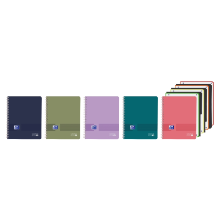 LOT de 5 Cahier à spirale Oxford Live and Go - Format A4+ - 120 feuilles - Quadrillage 5x5 mm - Couverture plastique - Anti-tran