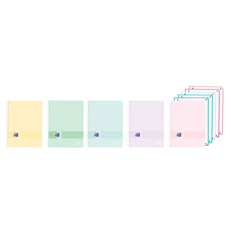 LOT de 5 Cahier à spirale Oxford Live and Go - Format A4+ - 120 feuilles - Quadrillage 5x5 mm - Couverture plastique - Anti-tran