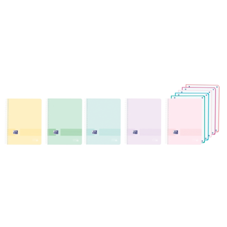 LOT de 5 Cahier à spirale Oxford Live and Go - Format A4+ - 120 feuilles - Quadrillage 5x5 mm - Couverture plastique - Anti-tran