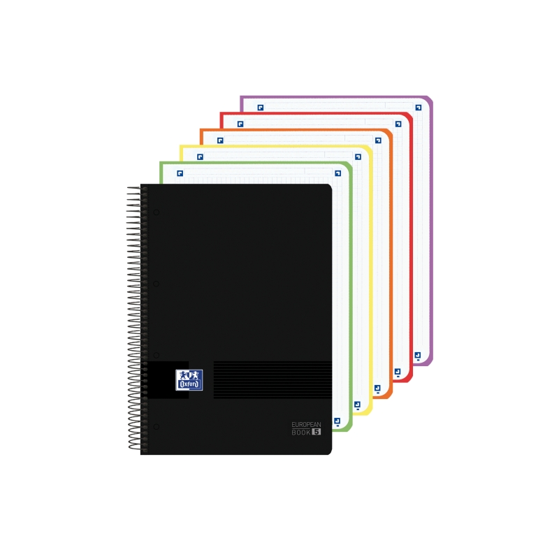 Cahier à spirale Oxford Live and Go - Format A4+ - 120 feuilles - Quadrillage 5x5 mm - Couverture plastique - Noir