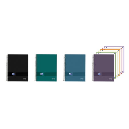 LOT de 5 Cahier à spirale Oxford - Format A4+ - 120 feuilles - Lignes simples - Couverture rigide - Résistant à la transparence