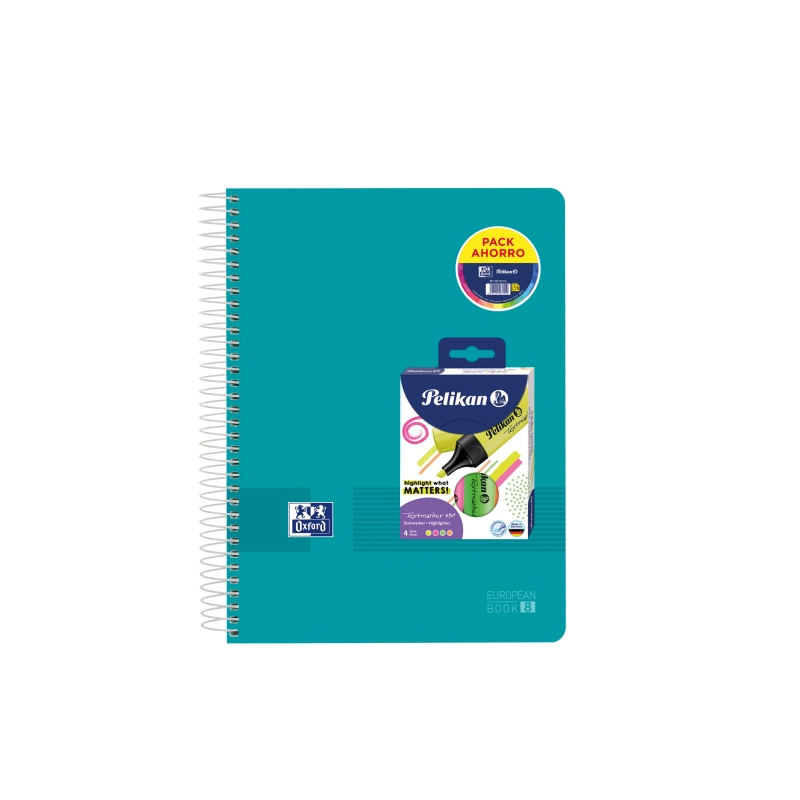 LOT de 10 Oxford Europeanbook 8 Live & Go Pack de cahiers à spirale A4+, 160 feuilles, quadrillage 5x5, + 4 marqueurs Texmarker