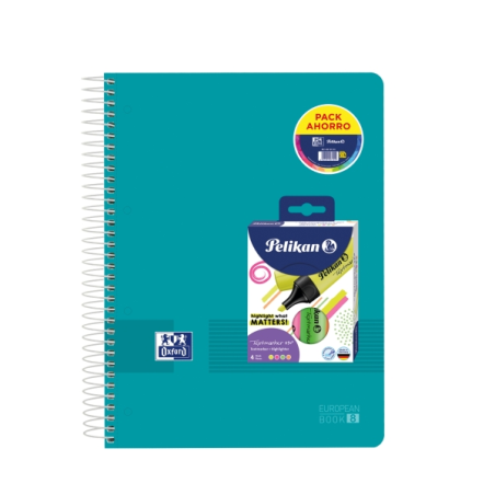 LOT de 10 Oxford Europeanbook 8 Live & Go Pack de cahiers à spirale A4+, 160 feuilles, quadrillage 5x5, + 4 marqueurs Texmarker
