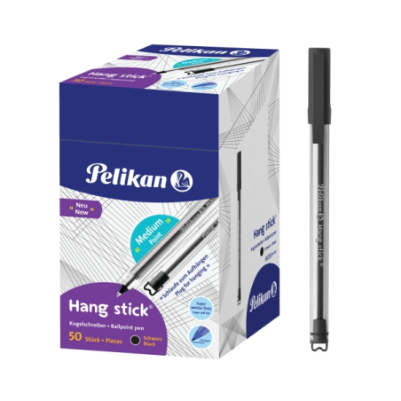 LOT de 50 Stylo bille Pelikan Hang Stick - Pointe de 1 mm - Capuchon anti-étouffement - Corps triangulaire ergonomique - Crochet
