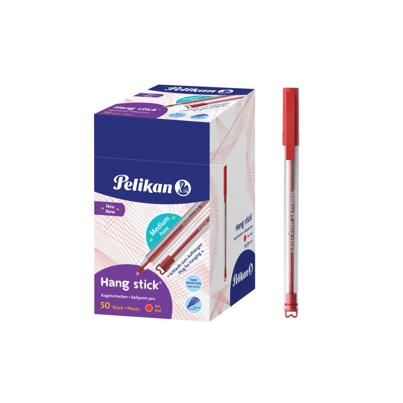 LOT de 50 Stylo bille Pelikan Hang Stick - Pointe de 1 mm - Capuchon anti-étouffement - Corps triangulaire ergonomique - Crochet