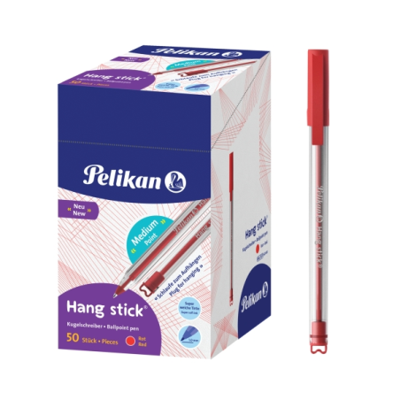 LOT de 50 Stylo bille Pelikan Hang Stick - Pointe de 1 mm - Capuchon anti-étouffement - Corps triangulaire ergonomique - Crochet