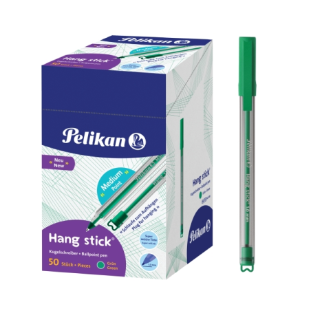 LOT de 50 Stylo bille Pelikan Hang Stick - Pointe de 1 mm - Capuchon anti-étouffement - Corps triangulaire ergonomique - Crochet