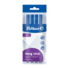 Lot de 4 stylos à bille Pelikan Hang Stick - Pointe de 1 mm - Capuchon anti-étouffement - Corps triangulaire ergonomique - Croch