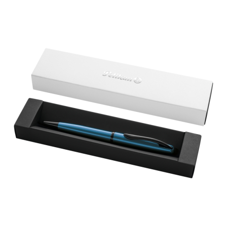 Stylo bille rétractable Pelikan Jazz Noble - Pointe de 1 mm - Mécanisme à rotation - Recharge bleue 337M - Coffret cadeau - Aigu