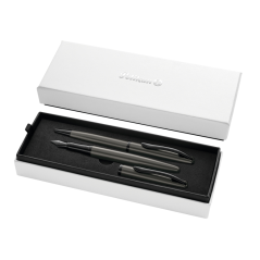 Coffret stylo bille et stylo plume Pelikan Jazz Noble - Corps satiné avec détails chromés - Coffret cadeau inclus - Gris foncé