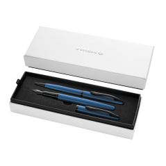 Coffret stylo bille et stylo plume Pelikan Jazz Noble - Corps satiné avec détails chromés - Coffret cadeau inclus - Couleur aigu