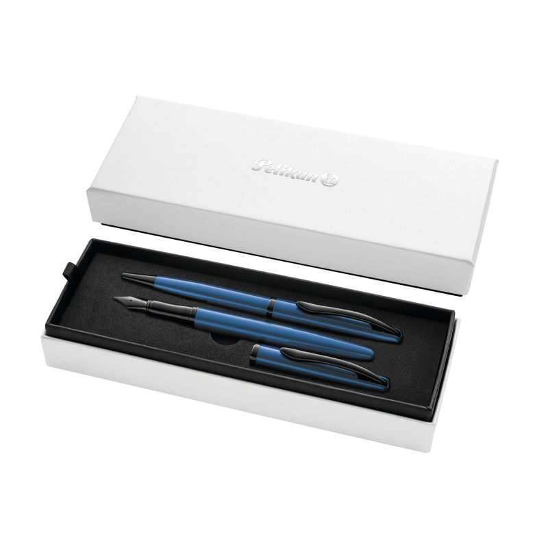 Coffret stylo bille et stylo plume Pelikan Jazz Noble - Corps satiné avec détails chromés - Coffret cadeau inclus - Couleur aigu