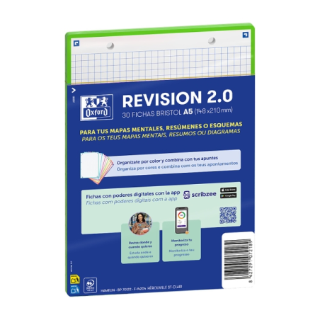 Lot de 30 fiches questions/réponses Oxford - Format A5 - Quadrillage 5x5 mm - Papier cartonné 250 g/m² - Numérisation du texte v