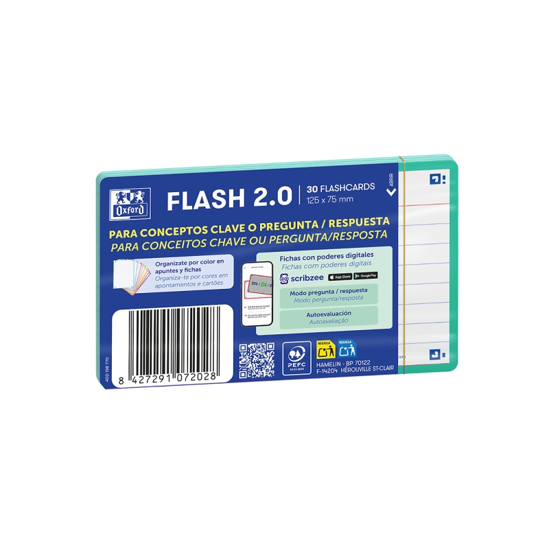 Lot de 30 fiches questions/réponses Oxford - Format A7 - Lignée horizontalement (1 ligne) - Papier cartonné 250 g/m² - Numérisat