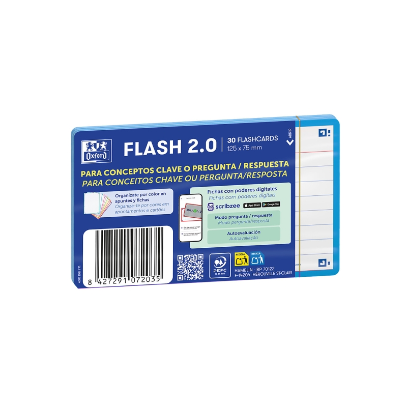 Lot de 30 fiches questions/réponses Oxford - Format A7 - Lignées horizontalement (1 ligne) - Papier cartonné 250 g/m² - Numérisa