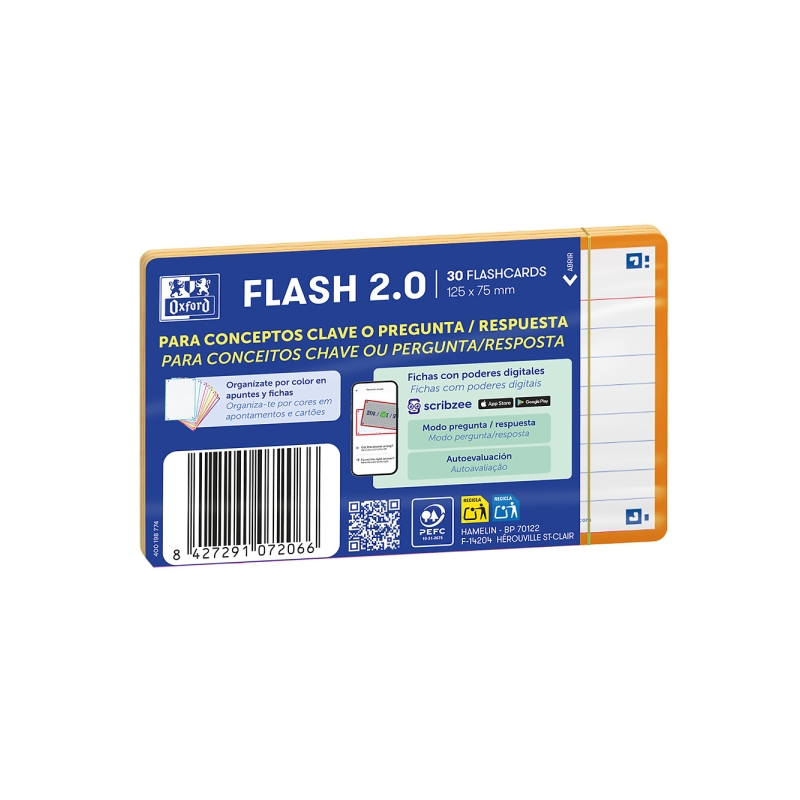 Lot de 30 fiches questions/réponses Oxford - Format A7 - Lignée horizontalement (1 ligne) - Papier cartonné 250 g - Numérisation