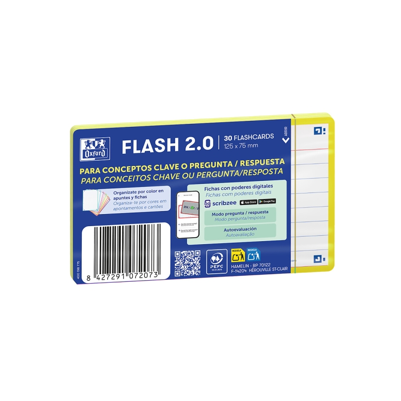 Lot de 30 fiches questions/réponses Oxford - Format A7 - Lignée horizontalement (1 ligne) - Papier cartonné 250 g/m² - Numérisat