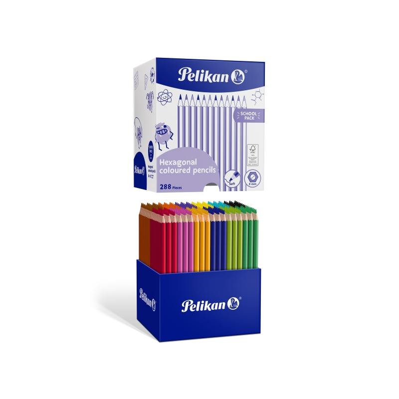 Pelikan, boîte de 288 crayons de couleur hexagonaux, idéaux pour les mélanges et les superpositions, 12 couleurs assorties.