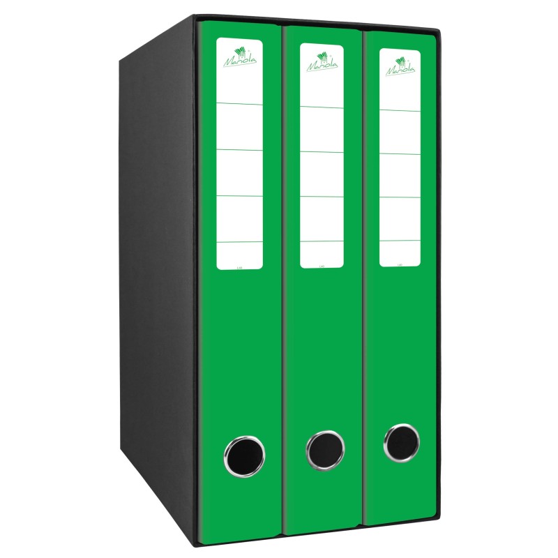 Mariola Box Module de 3 Classeurs avec Rado 2 Anneaux 40mm - Taille 35x26x17cm - Carton Ligné - Couleur Vert