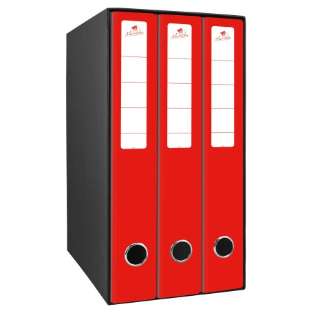 ✅ Mariola Box Module de 3 Classeurs avec Rado 2 Anneaux 40mm - Taille 35x26x17cm - Carton Ligné - Couleur Rouge en stock