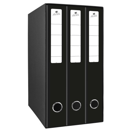 ✅ Mariola Box Module de 3 Classeurs avec Rado 2 Anneaux 40mm - Taille 35x26x17cm - Carton Ligné - Couleur Noir en stock