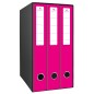 Mariola Box Module de 3 Classeurs avec Rado 2 Anneaux 40mm - Format 35x26x17cm - Carton Ligné - Couleur Fuchsia