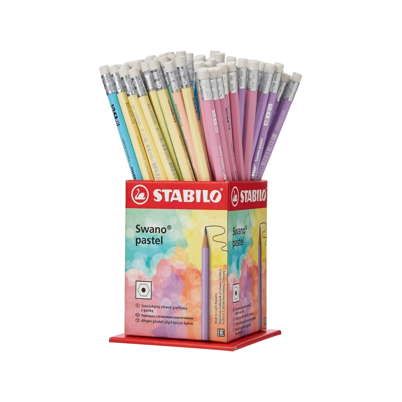 Coffret Stabilo Swano Pastel contenant 72 crayons graphite HB 2,2 mm avec gomme - Mine incassable - Forme hexagonale - Couleurs