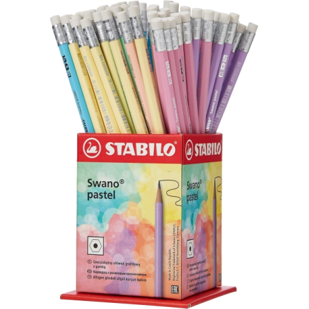 Coffret Stabilo Swano Pastel contenant 72 crayons graphite HB 2,2 mm avec gomme - Mine incassable - Forme hexagonale - Couleurs