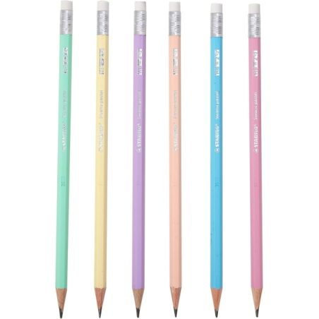 Coffret Stabilo Swano Pastel contenant 72 crayons graphite HB 2,2 mm avec gomme - Mine incassable - Forme hexagonale - Couleurs