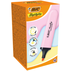 LOT de 12 Marqueur plat fluorescent Bic Marking Marking - Pointe biseautée - Tracé entre 1,20 et 4,60 mm - Encre à base d'eau -