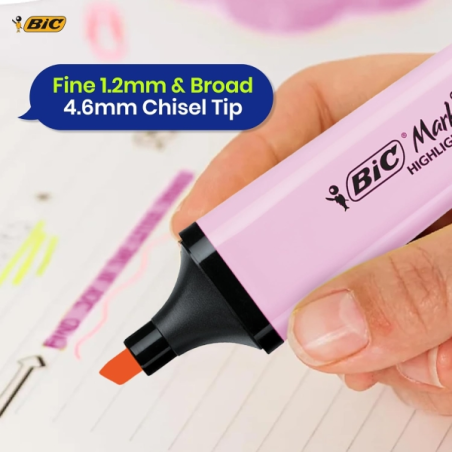 LOT de 12 Marqueur plat fluorescent Bic Marking Marking - Pointe biseautée - Tracé entre 1,20 et 4,60 mm - Encre à base d'eau -