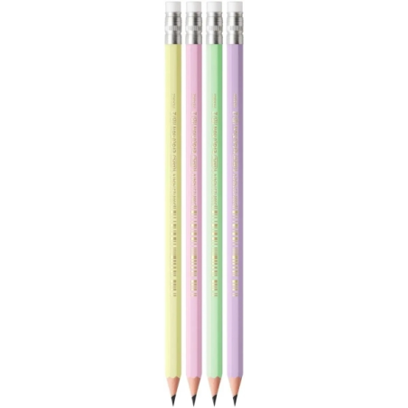 LOT de 12 Crayon graphite hexagonal Bic Evolution Pastel avec gomme - Mine HB ultra-résistante - Sans bois - Sans échardes - Cou