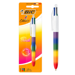 Stylo bille rétractable Bic Rainbow Punch 4 couleurs - Pointe moyenne 1,0 mm - Encre à base d'huile - Corps multicolore - 4 coul