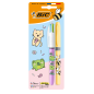 Pack Bic 4 Couleurs Décors Kawaii avec 1 stylo bille rétractable pastel + 1 surligneur pastel (couleur aléatoire) - Pointe moyen