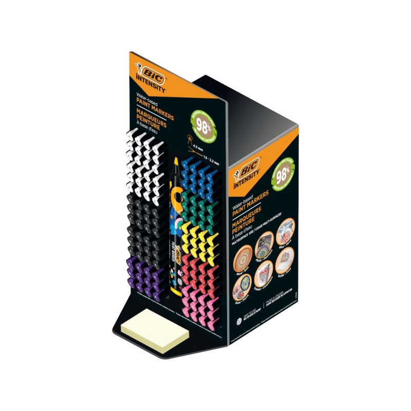 Présentoir de 120 marqueurs peinture Bic Intensity - Pointe moyenne - Encre à base d'eau - 98 % de matériaux recyclés - Couleurs
