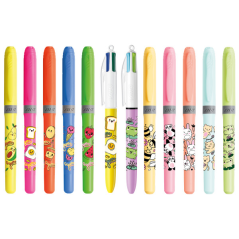 Pack Bic Kawaii de 144 unités + Présentoir d'une capacité de 60 unités - Comprend 120 marqueurs surligneurs fluorescents de coul