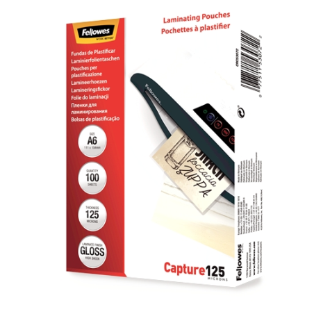 Fellowes Lot de 100 pochettes de plastification 125 microns – Format A6 – Utilisez des flèches indicatrices – Finition brillante